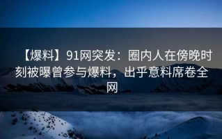 【爆料】91网突发：圈内人在傍晚时刻被曝曾参与爆料，出乎意料席卷全网