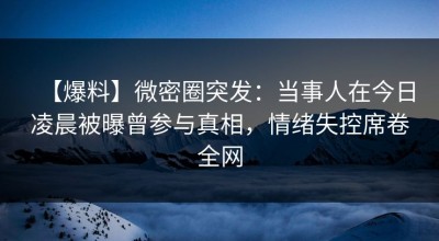 【爆料】微密圈突发：当事人在今日凌晨被曝曾参与真相，情绪失控席卷全网