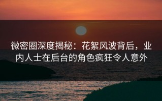 微密圈深度揭秘：花絮风波背后，业内人士在后台的角色疯狂令人意外