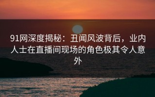 91网深度揭秘：丑闻风波背后，业内人士在直播间现场的角色极其令人意外